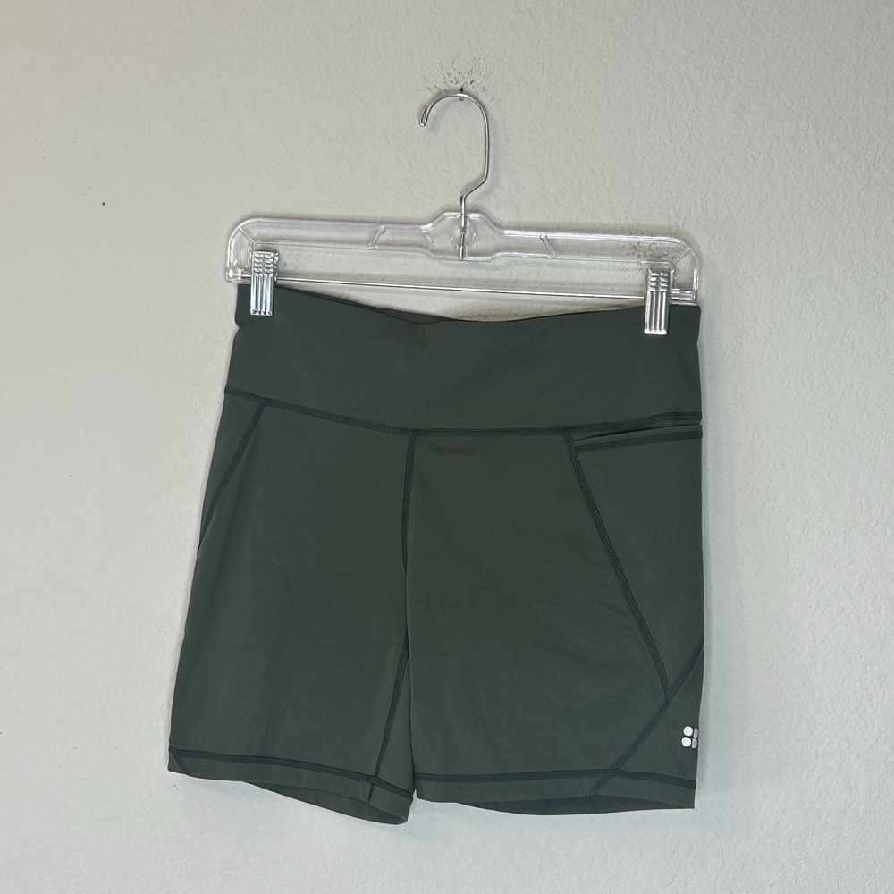Sweaty Betty Power Biker Shorts Women's S Forest Green Mid Rise Athletic 6"